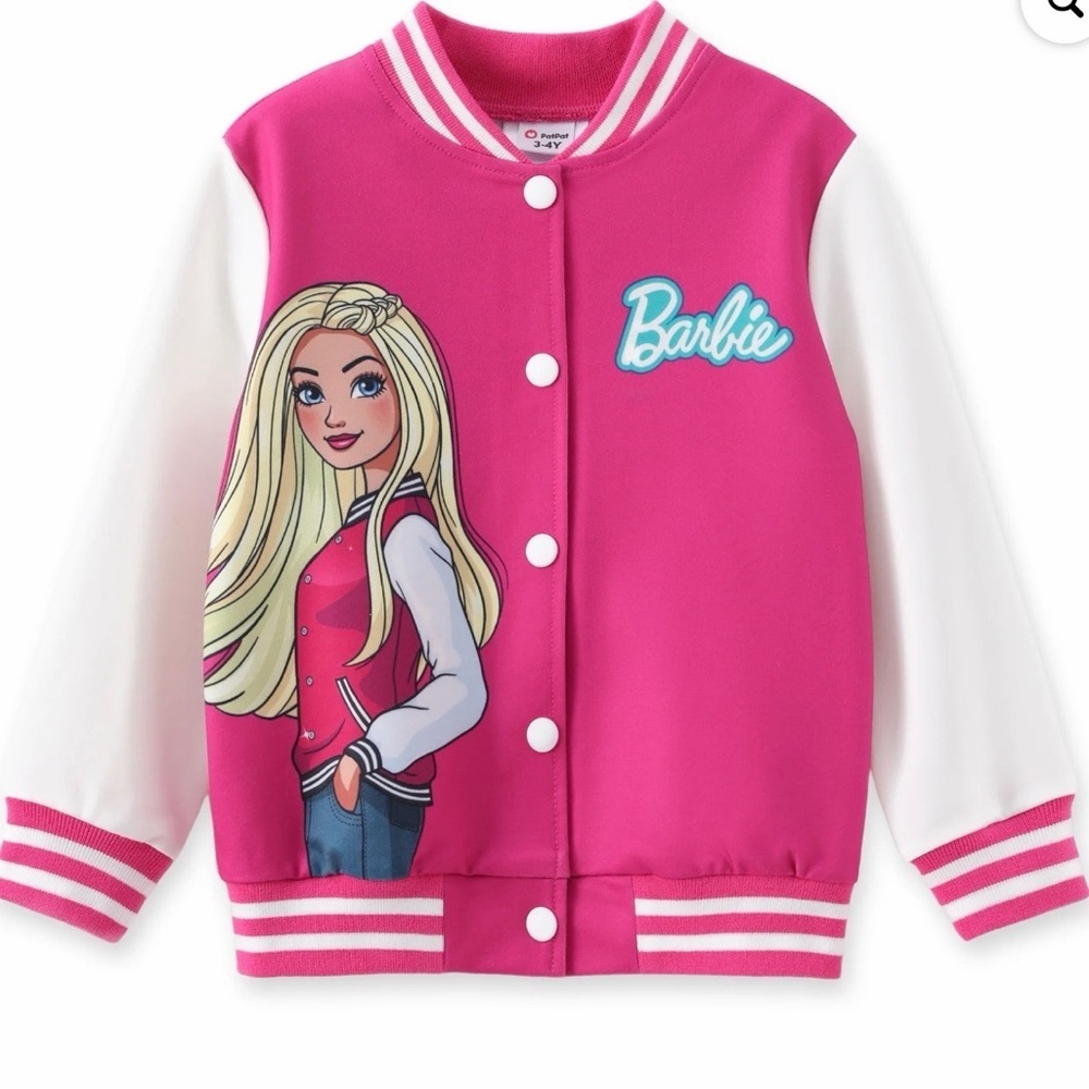 Barbie Hot Pink and White Graphic Varsity Jacket